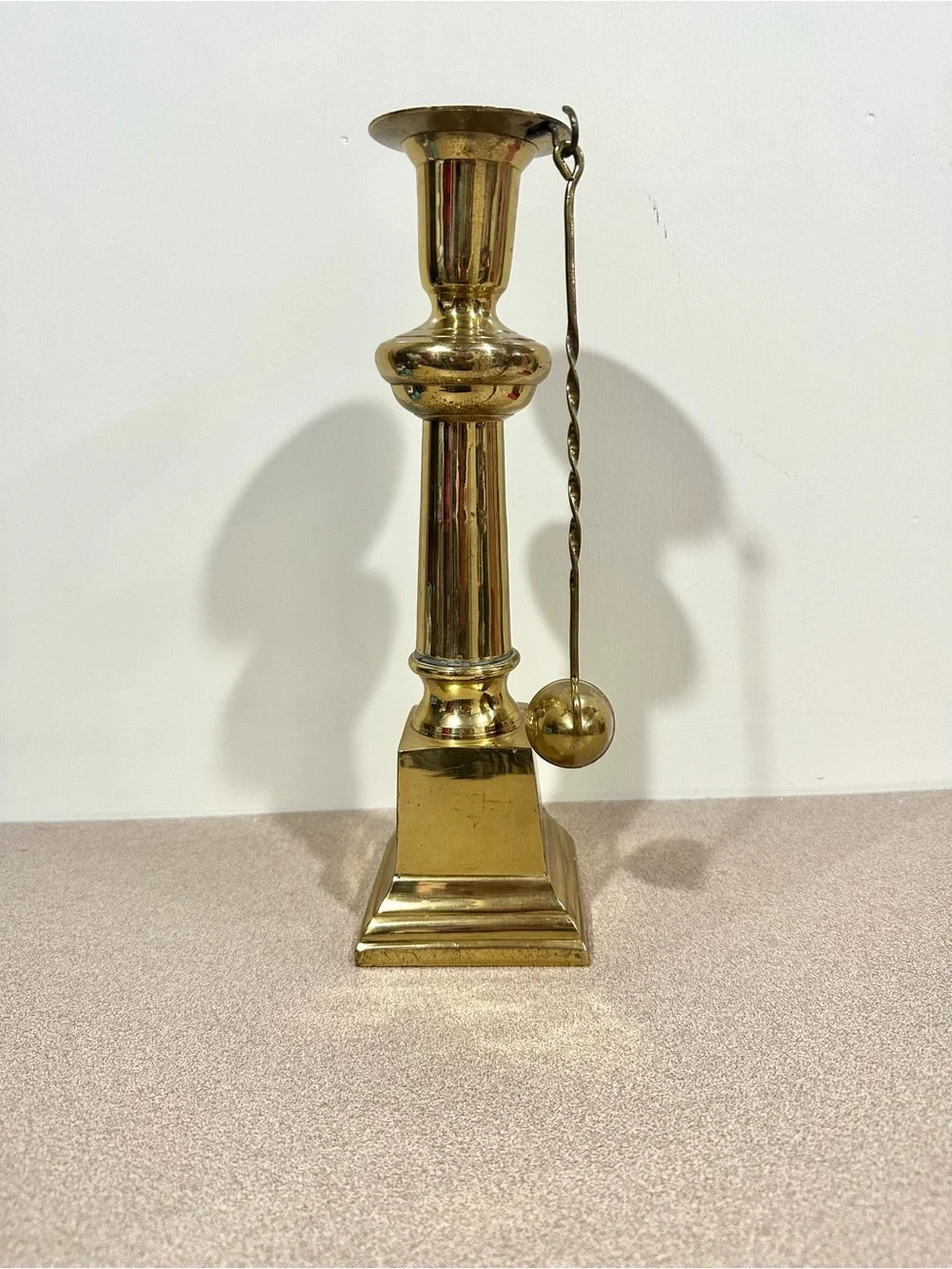 Vintage solid brass candlestick with snuffer